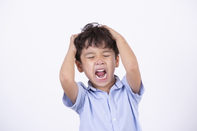 頭を抱え込み叫ぶ男の子