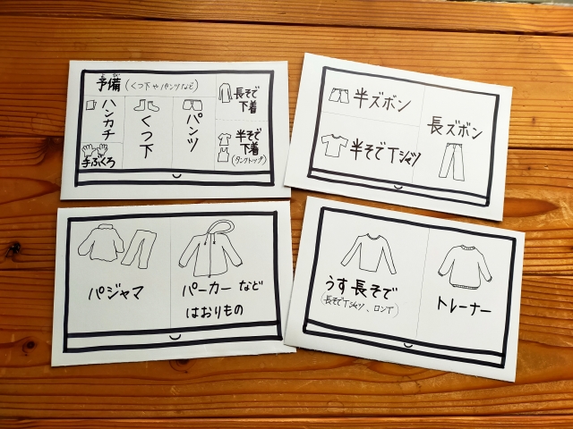 服の説明が書かれた紙